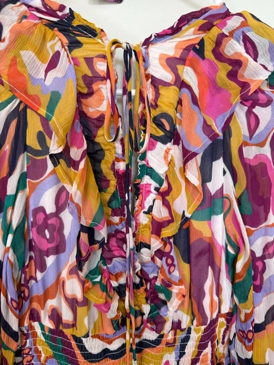 Anthropologie Multicolor Abstract Print Ruffle Maxi Dress 084 - Picture 7 of 8